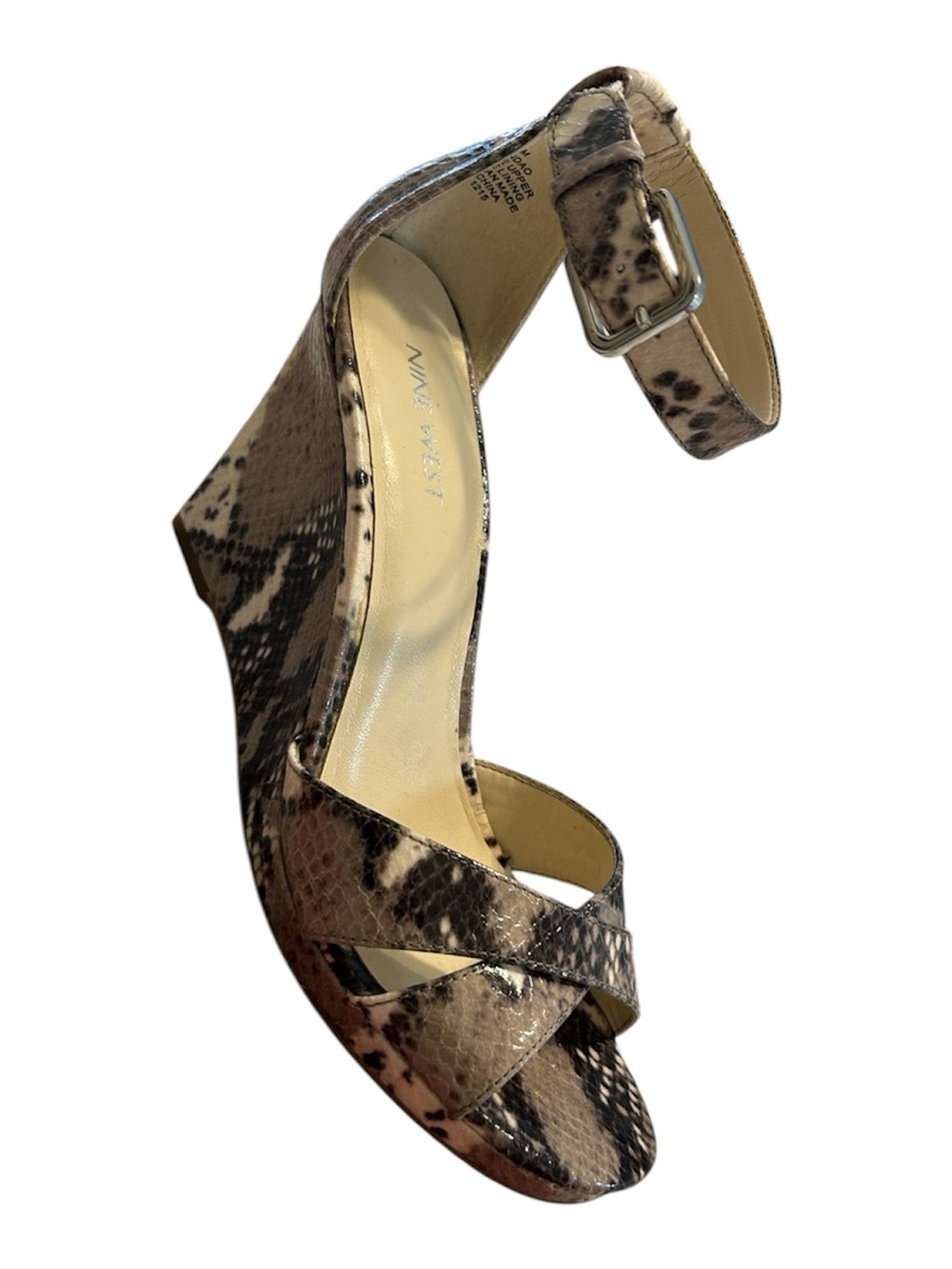 Nine West Snake-Print Wedge Sandal in Brown and Black